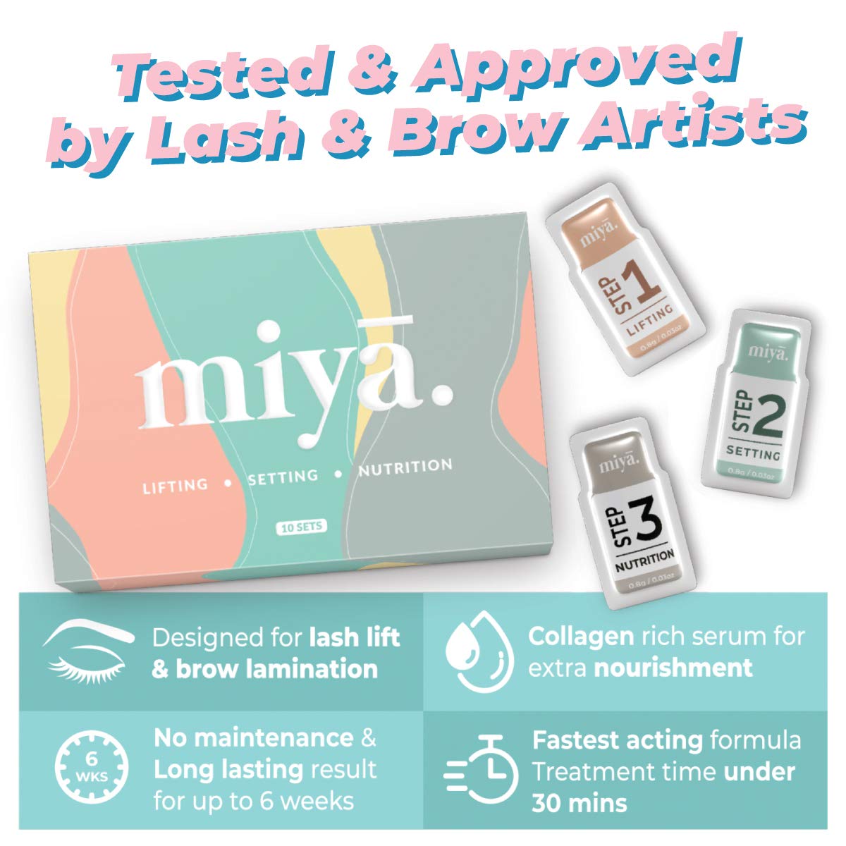 MIYA LASH fast-acting lifting lotion in use for quick results.