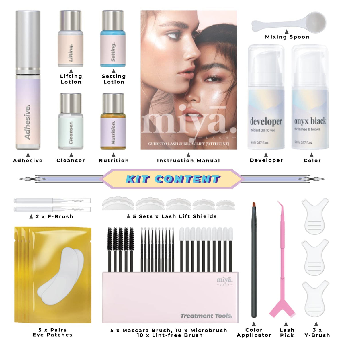 MIYA LASH lift bottle shown for gentle, long-lasting brow and lash lift.