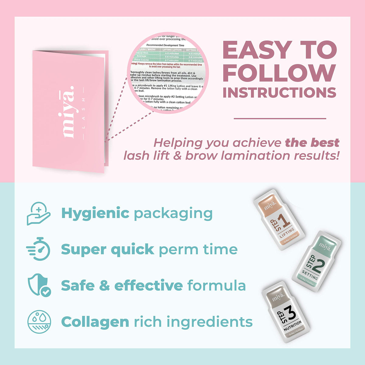 MIYA LASH salon-use packaging with clear instructions for setup.