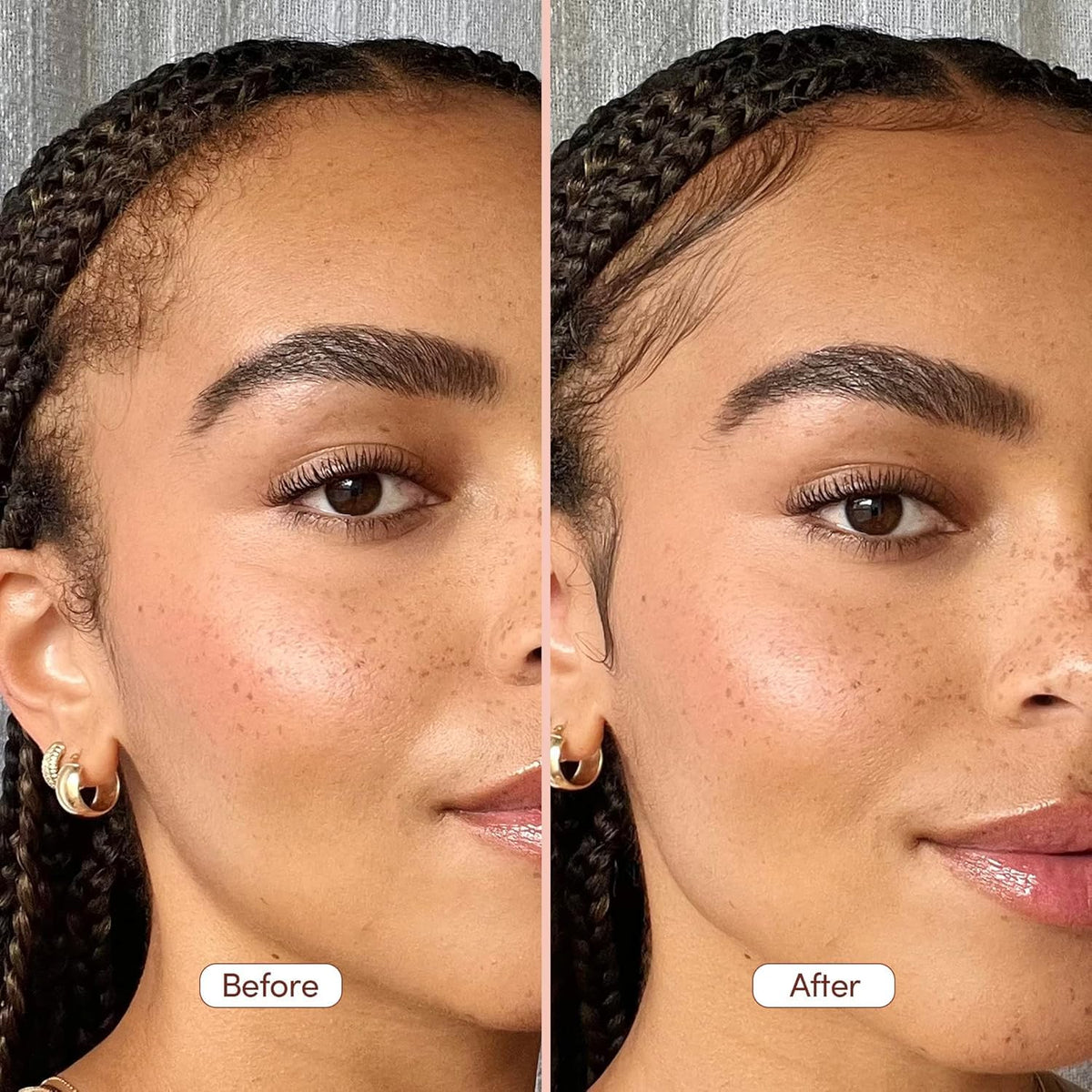 Mizani Artful Edges Edge Control Gel application on hairline for precise shaping.