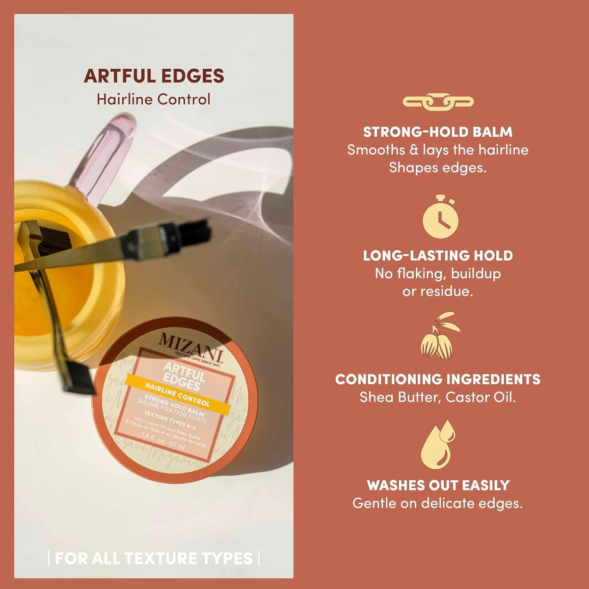Mizani Artful Edges Edge Control Gel packaging showing clean formula.