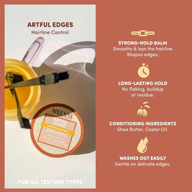 Mizani Artful Edges Edge Control Gel packaging showing clean formula.