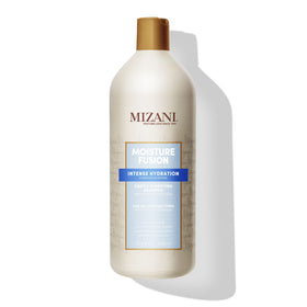 Mizani Moisture Fusion bottle front, charcoal cleanse for curly hair.