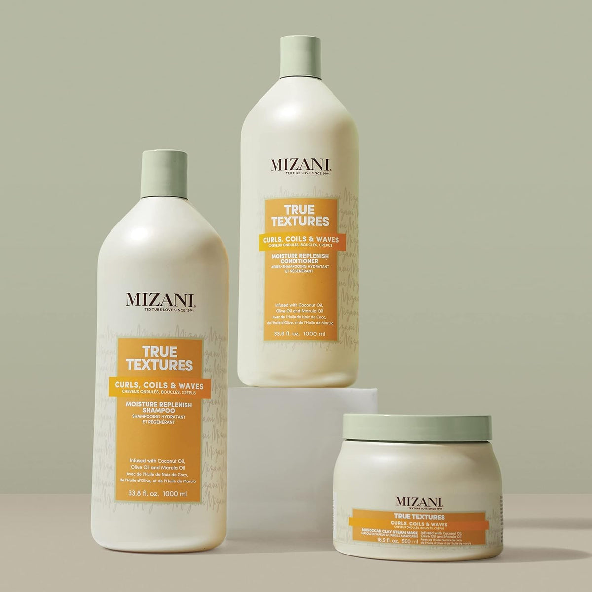 Salon setup using Mizani True Textures Moisture Replenish with professional routine