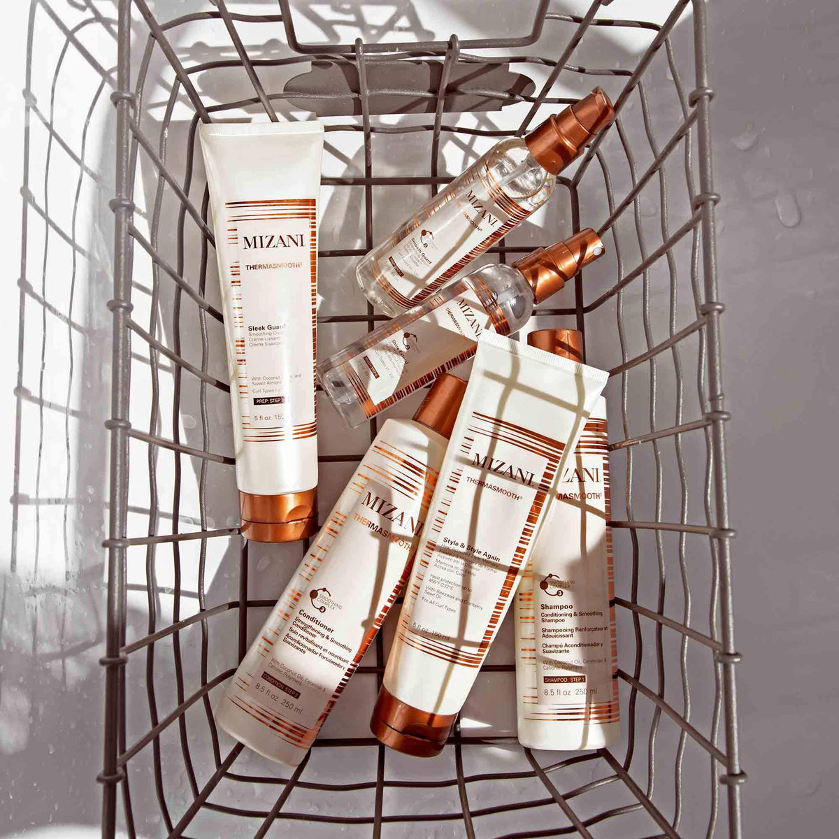 Mizani Thermasmooth showcasing texture types 6-8 prepared for styling