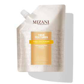 Mizani True Textures Moisture Replenish Shampoo bottle ready for a hydrating wash