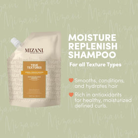 Creamy lather from Mizani shampoo demonstrates gentle cleansing for natural curls