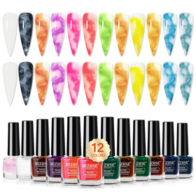 MIZHSE marble nail polish set with 12 colors in a gift-ready box for at-home manicures.