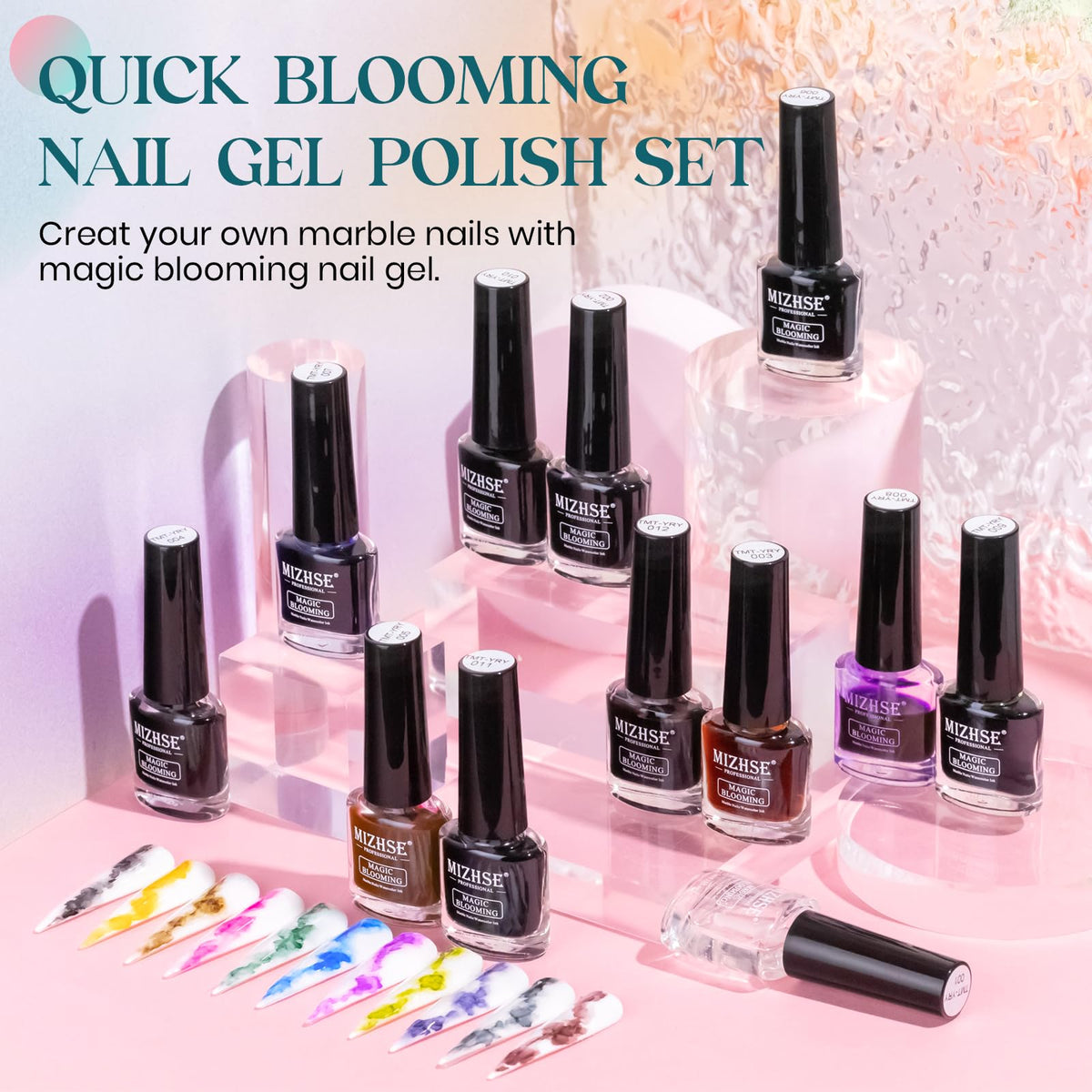 MIZHSE Marble Nail Polish base top coat setup for easy at-home manicures