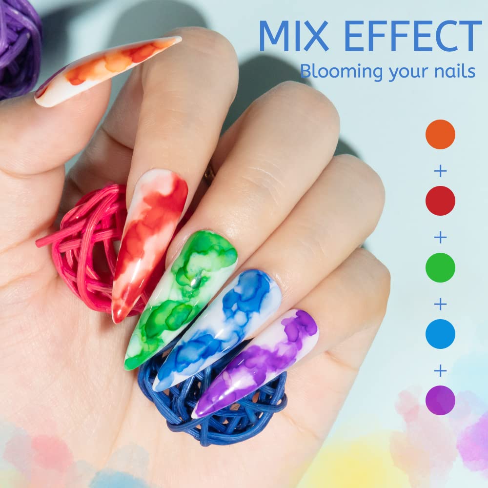 MIZHSE blooming-swirl effect highlights watercolor bloom for unique nail art