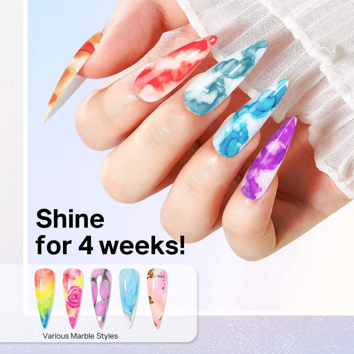 MIZHSE marble nail polish color swirls for unique blooming nail art effects.