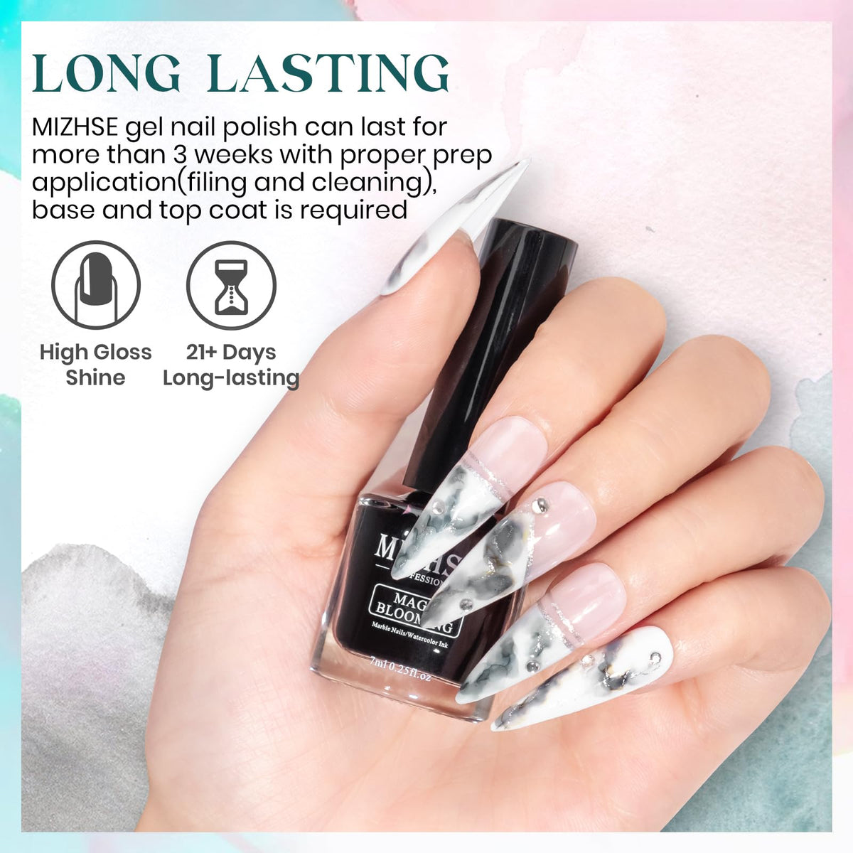 MIZHSE Marble Nail Polish flower-pattern closeup showcases realistic bloom patterns