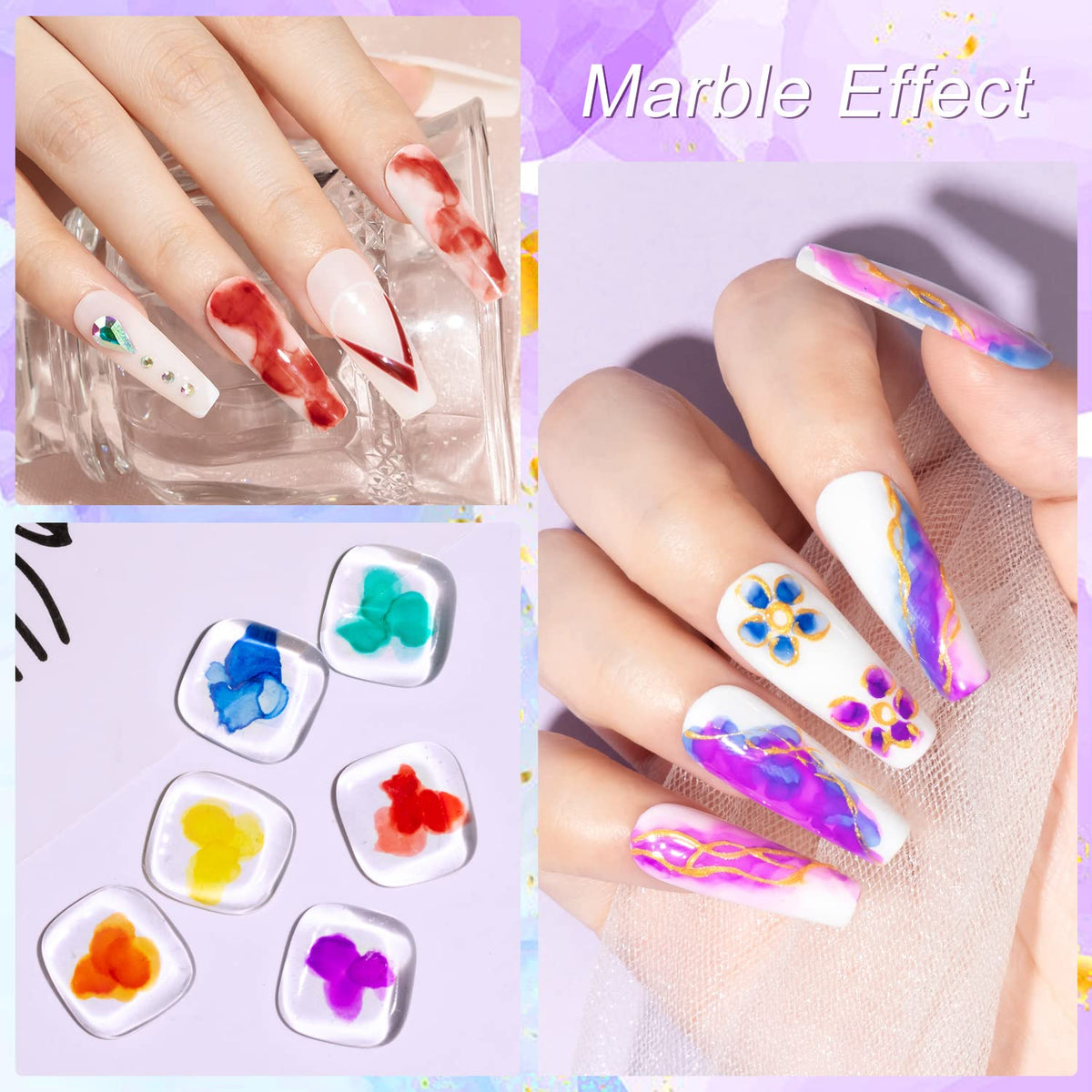 MIZHSE marble polish reveals gold blue purple ink swirls for elegant nails