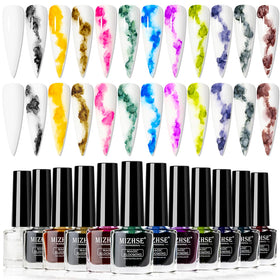 MIZHSE Marble Nail Polish swatches show watercolor bloom nails