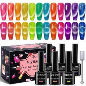 MIZHSE neon cat-eye gel polish kit with 12 colors for bold nail designs