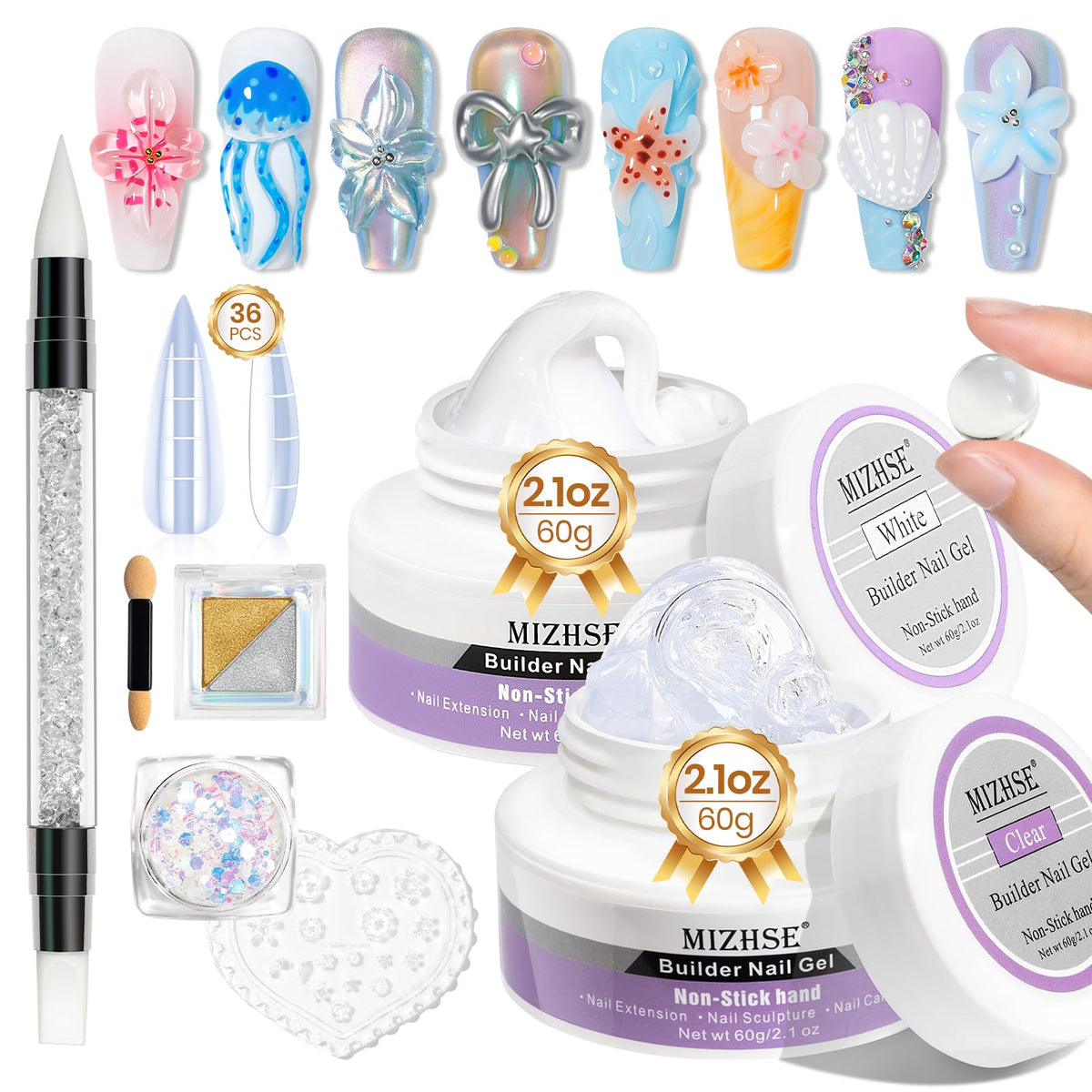 MIZHSE solid builder gel 60g in clear for durable nail extensions at home