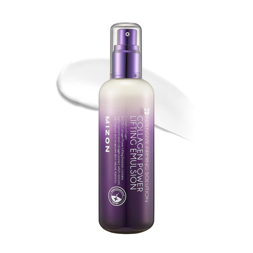 MIZON Collagen Power Lifting Emulsion bottle showing premium packaging