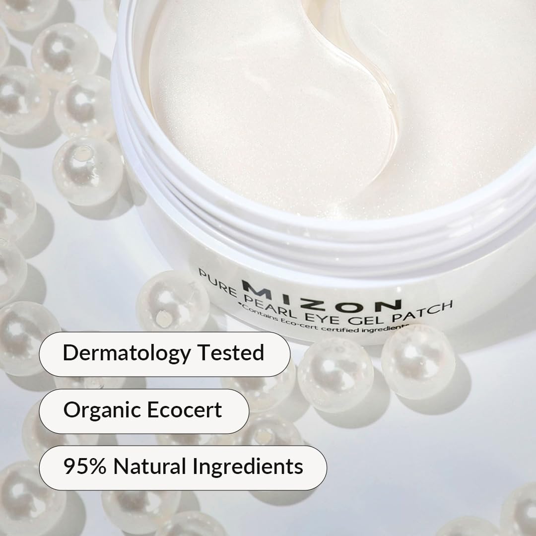 MIZON hydrogel texture close-up with pearl and diamond powder.