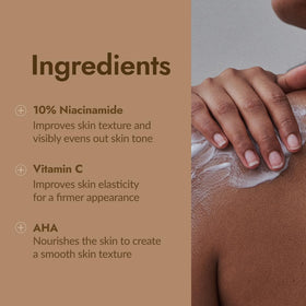 MIZON Niacinamide Smoothing Body Lotion ingredients highlight niacinamide and hyaluronic acid.