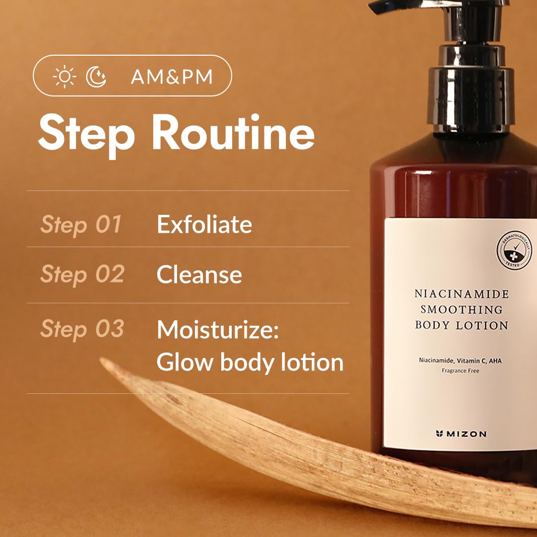 MIZON Niacinamide Smoothing Body Lotion vitamin C for brightening and even tone.