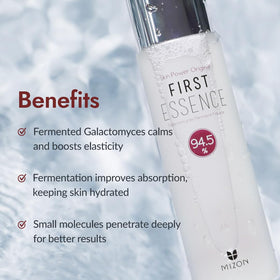 MIZON Skin Power Original First Essence pump dispensing a precise amount