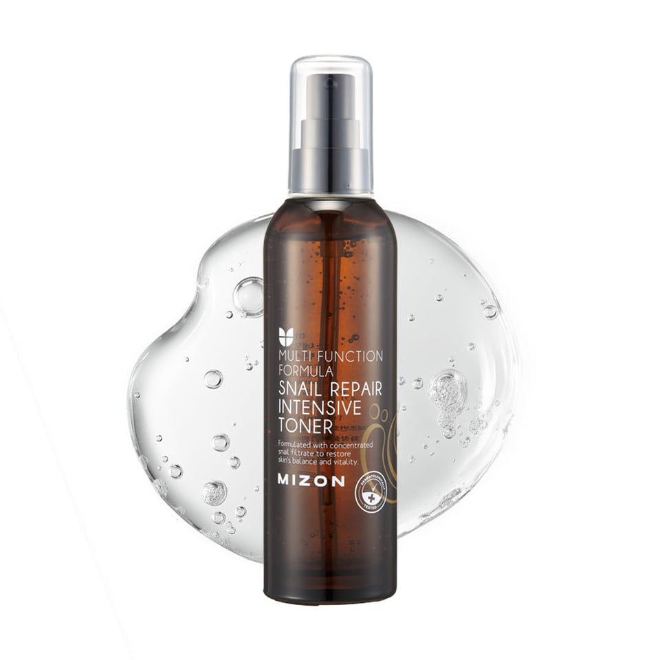 MIZON Snail Repair Intensive Toner bottle delivering refreshing hydration for smoother skin