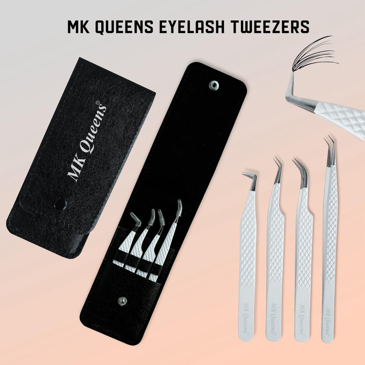 MK QUEENS lash tweezers 45-degree angle enhance visibility and accurate separation.