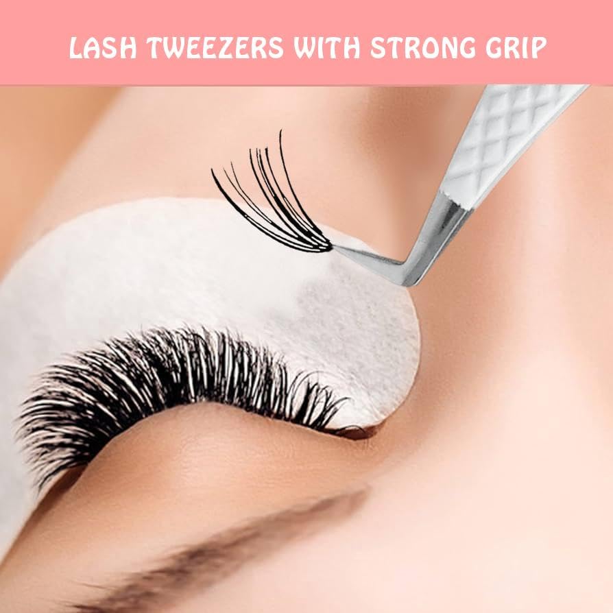 MK QUEENS lash tweezers S-curve for gentle fan creation and natural lash handling.