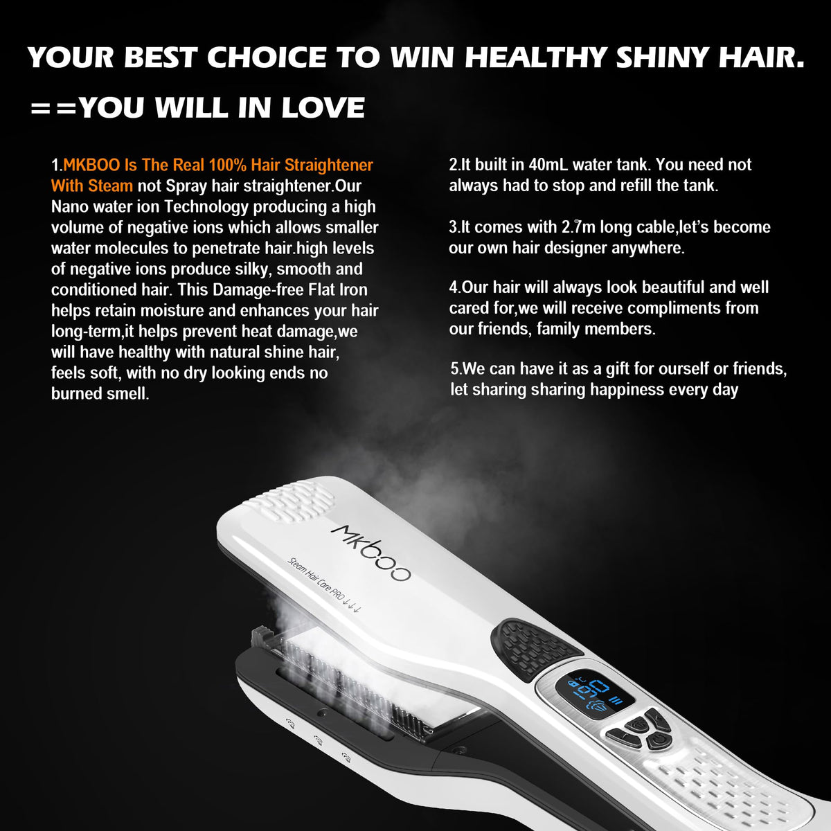 MKBOO 3D combs and titanium plate close-up reduces snagging and smooths hair