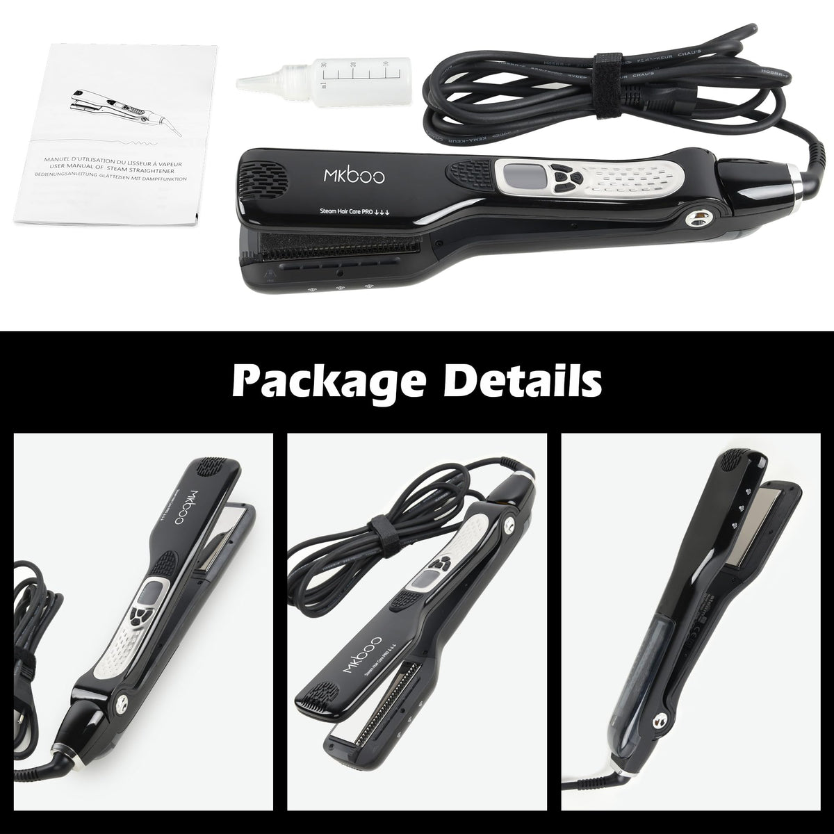 MKBOO travel dual-voltage kit with kettle and clips for on-the-go styling