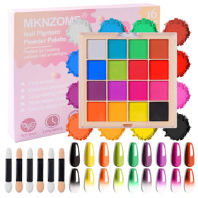 MKNZOME 16-color nail pigment palette for vibrant ombre and art designs with long-lasting shine.
