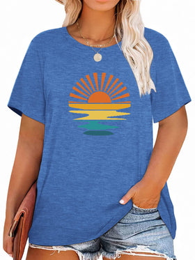 MK Shop Limited Sunrise Sunset T Shirt front view with vibrant travel graphic for everyday wear