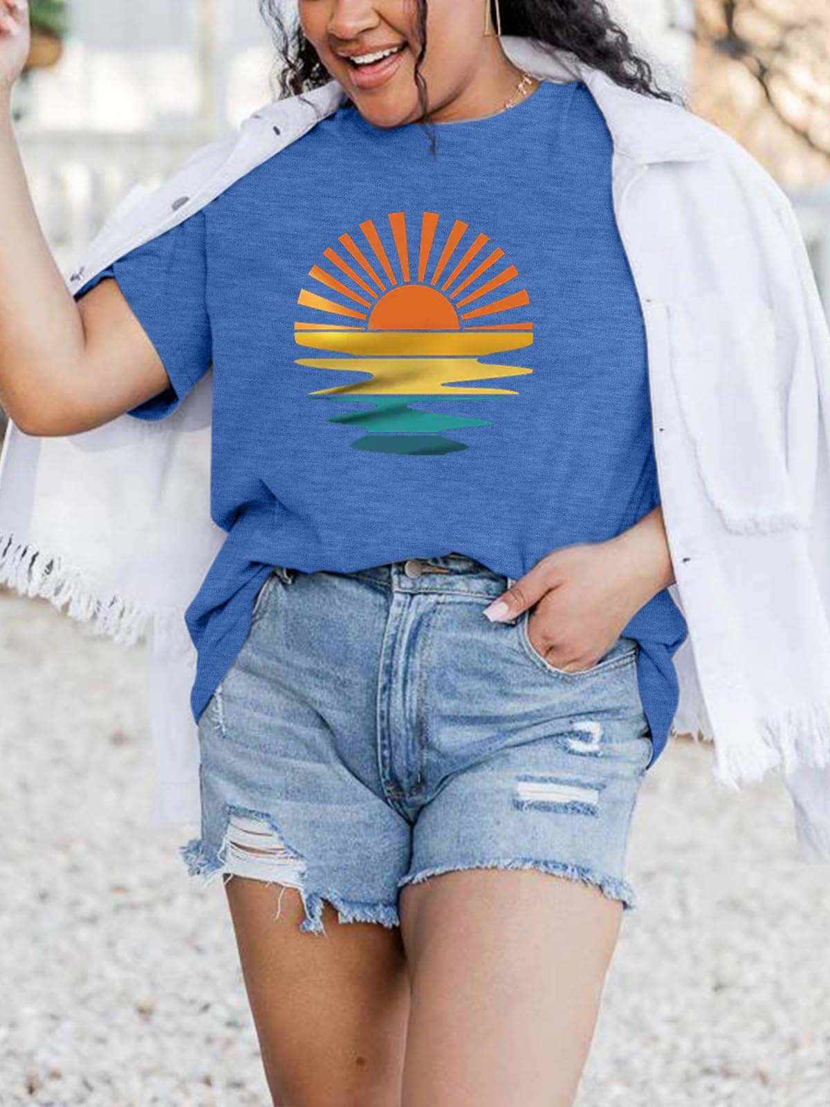 MK Shop Limited Sunrise Sunset T Shirt graphic detail ideal for travel or nature inspired outfits