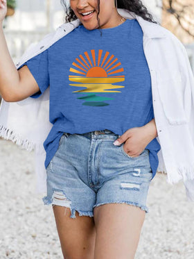 MK Shop Limited Sunrise Sunset T Shirt graphic detail ideal for travel or nature inspired outfits