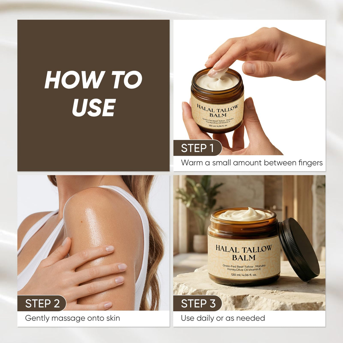 MKSUVGQ Halal Tallow Balm 4 oz jar for daily use.