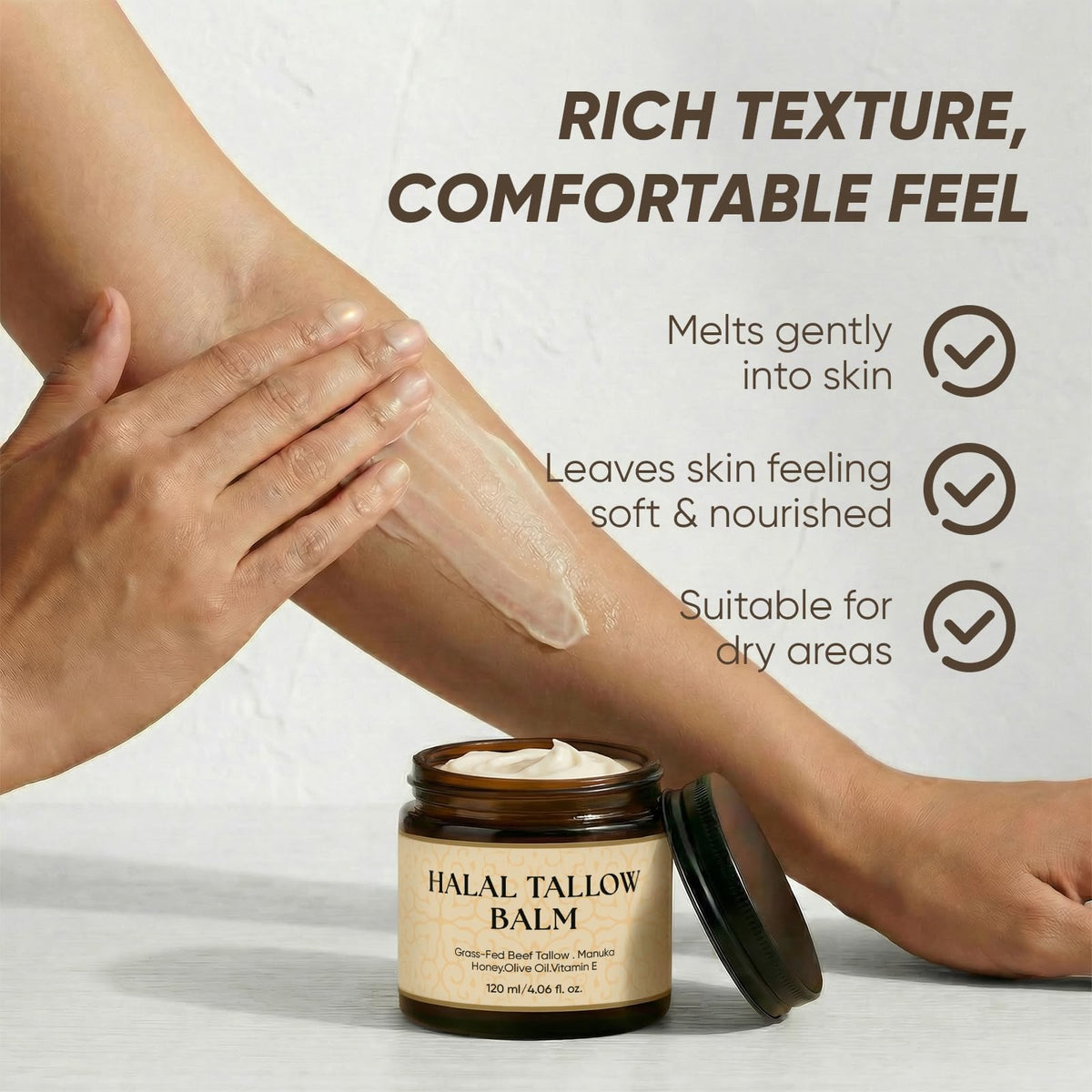 MKSUVGQ Halal Tallow Balm unscented and lightweight.