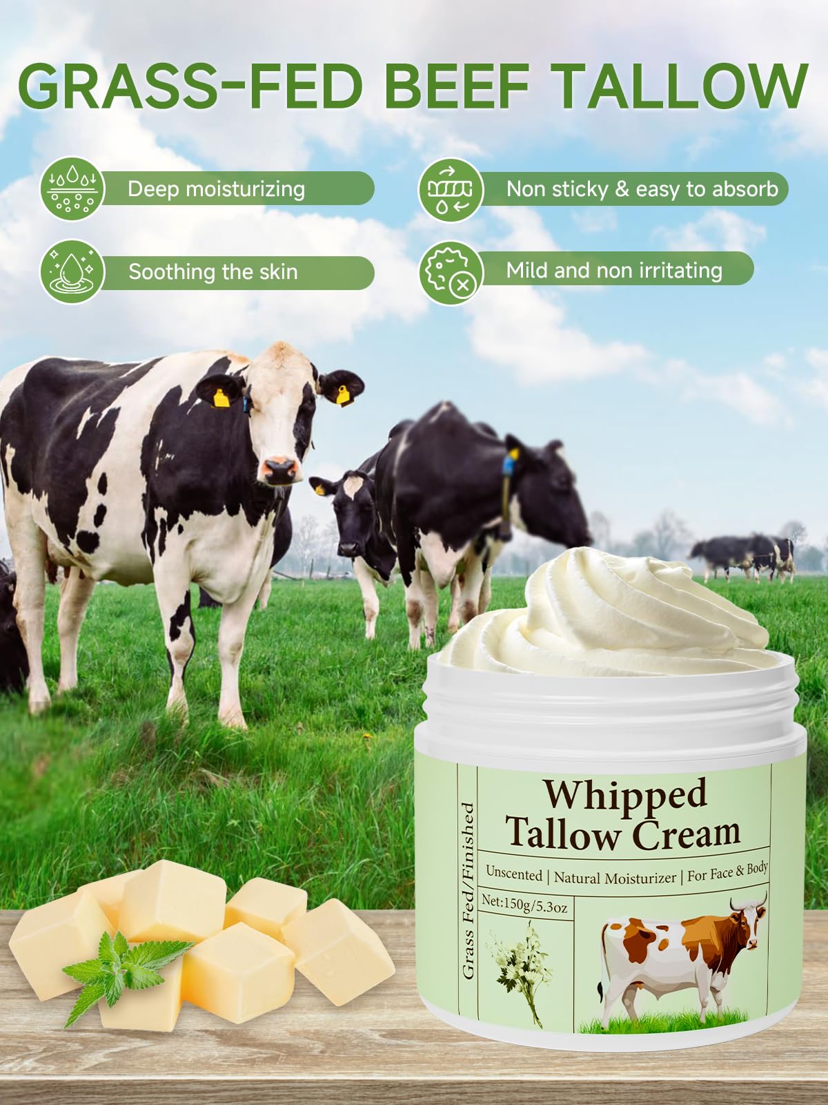 Mkzea beef tallow face moisturizer packaging with clean minimal design.