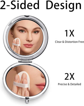 MLLXX travel-size mirror fits purses for on-the-go grooming.