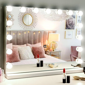 M MIVONDA Hollywood vanity mirror with 15 LED bulbs offers bright makeup lighting.