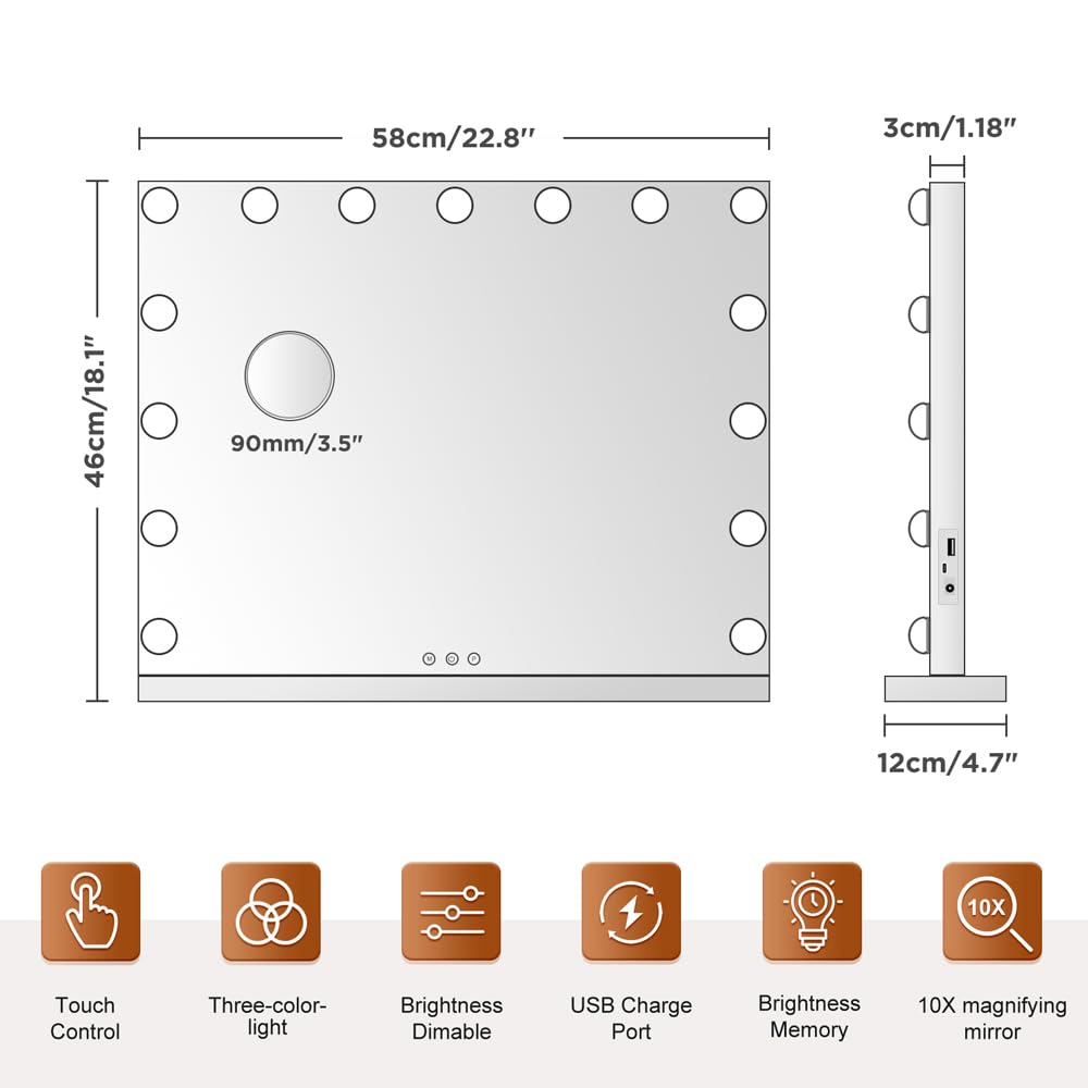M MIVONDA smart touch controls with USB port for easy adjustments and charging.