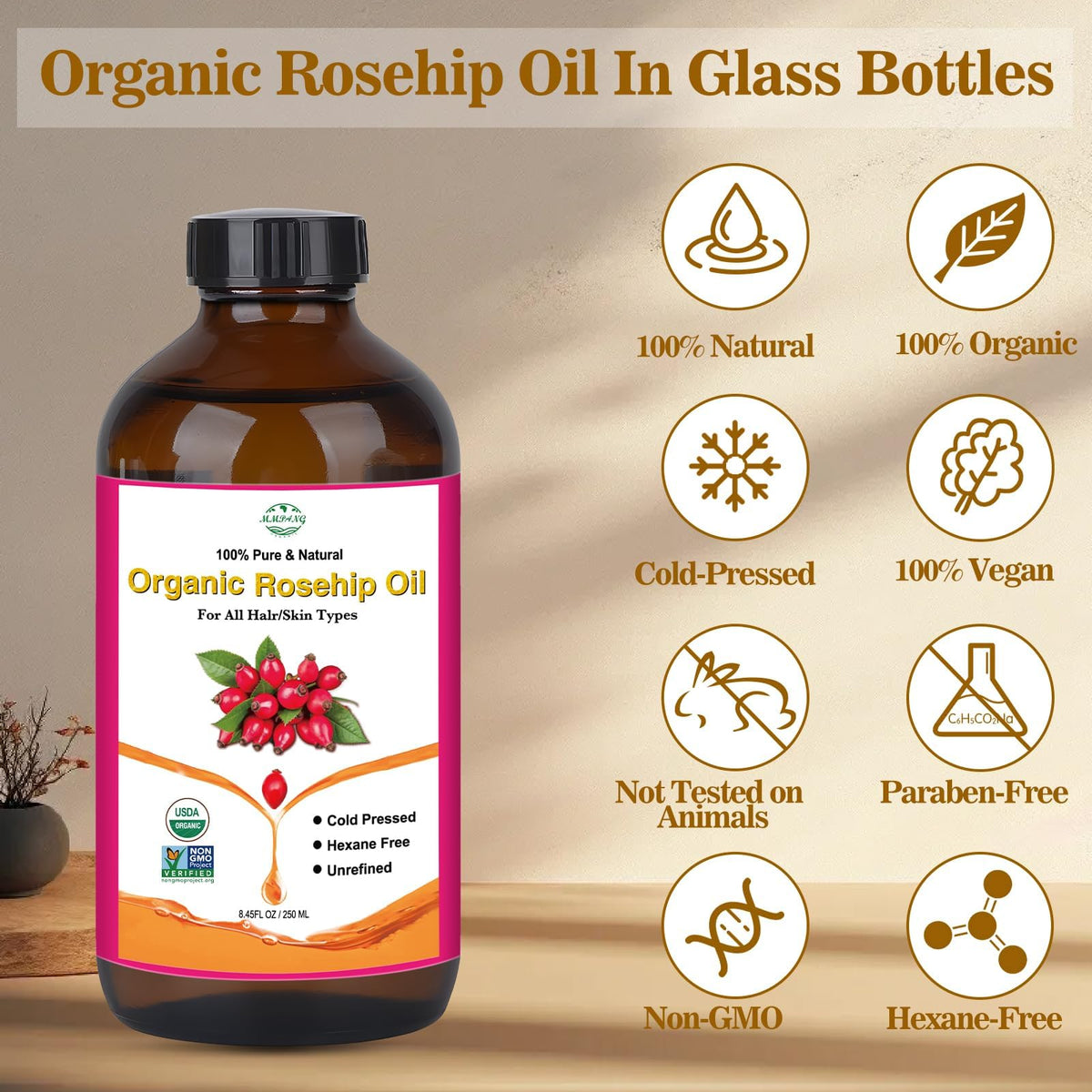 MMPANG Rosehip Seed Oil pour demonstrating quick absorption