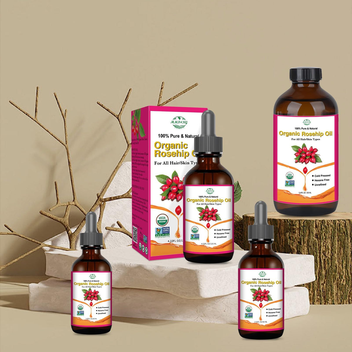 MMPANG Rosehip Seed Oil vitamins A and C on the label