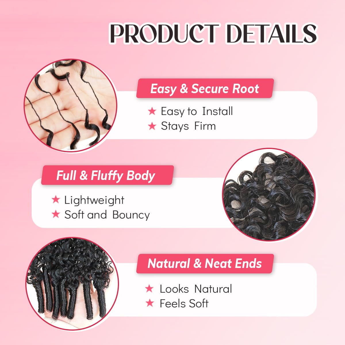 Mnador virgin Burmese curly hair provides realistic texture and easy blend.