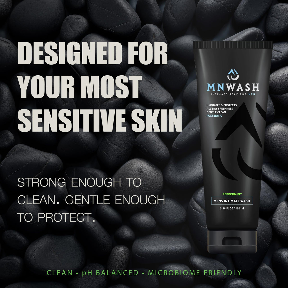 MNWASH bottle being poured to illustrate easy application and fresh feel