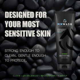 MNWASH bottle being poured to illustrate easy application and fresh feel
