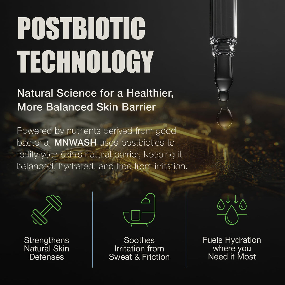 MNWASH label highlighting postbiotic Lactobacillus Ferment Lysate for skin balance