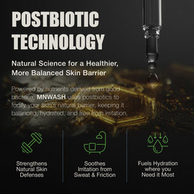 MNWASH label highlighting postbiotic Lactobacillus Ferment Lysate for skin balance