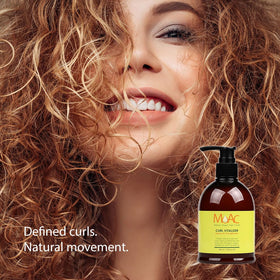 Moac Curl Vitalizer in a lifestyle scene highlighting lightweight hydration for all hair types.