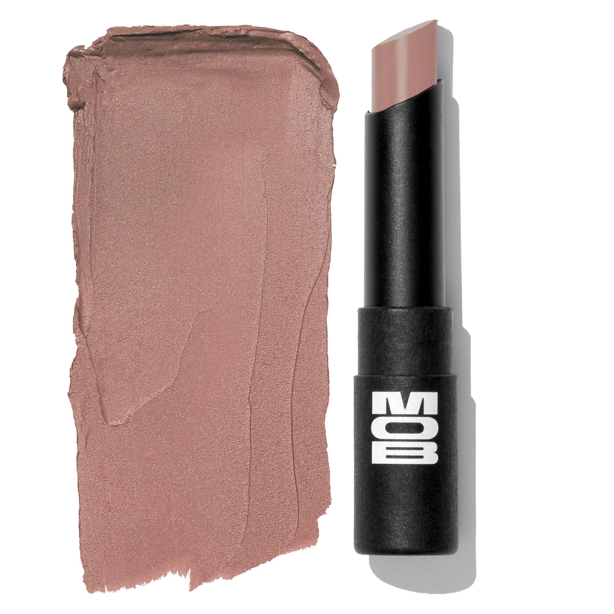 MOB Beauty Soft Matte Lipstick M102 Mauve Greige tube close-up showing creamy nourishing texture