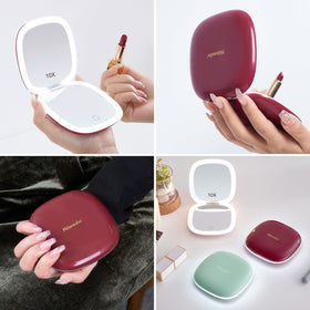Mocado compact LED travel mirror with 10x magnification for detailed eye makeup
